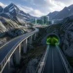 Elevated viaduct and direct tunnel offering two routes to the same Swiss business hub.