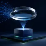 Crystal lens concentrating scattered market signals onto a rising polished business asset.