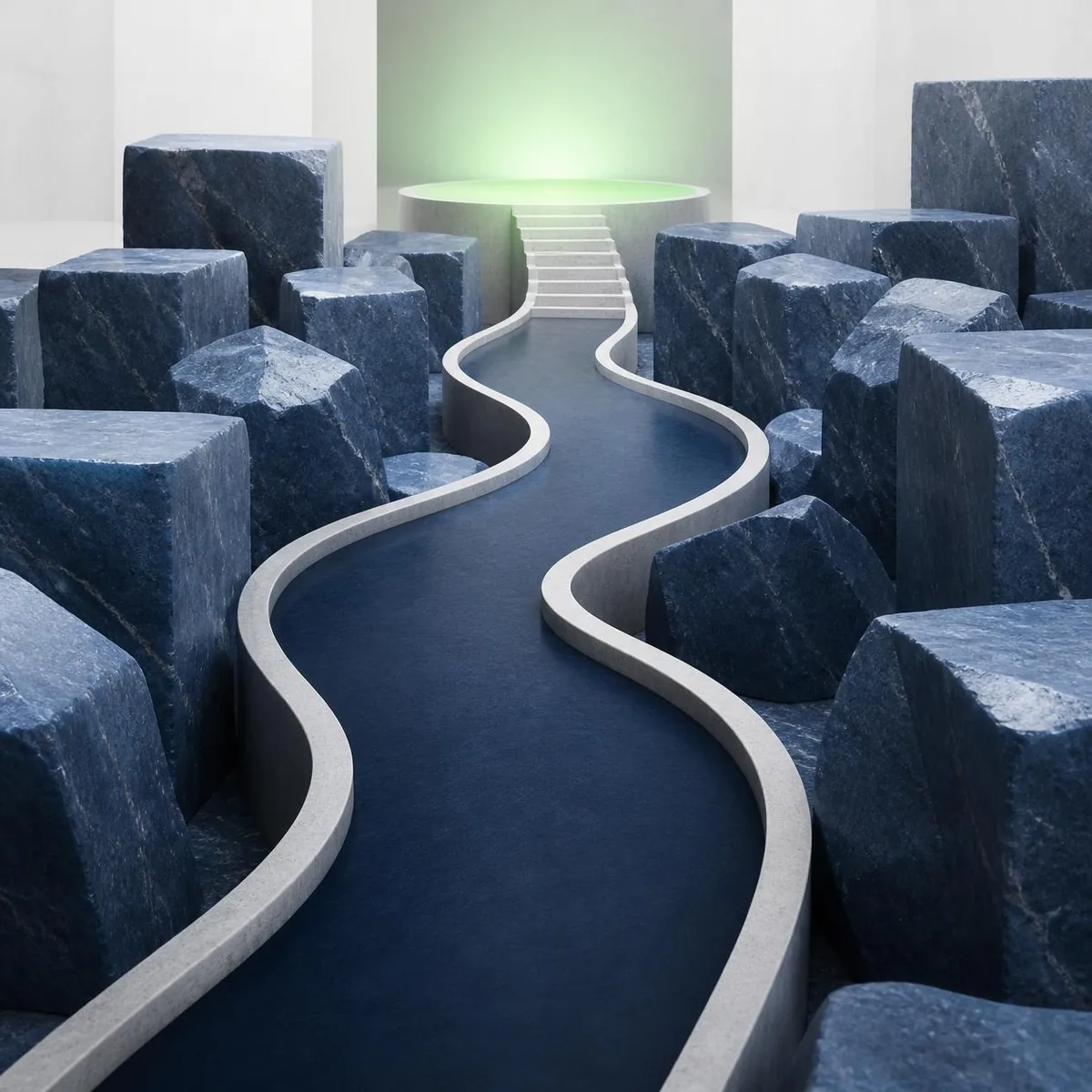 Engineered pathway navigating business obstacles toward a completed transaction platform.